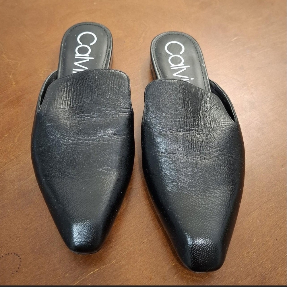 Calvin Klein Black Leather Mules